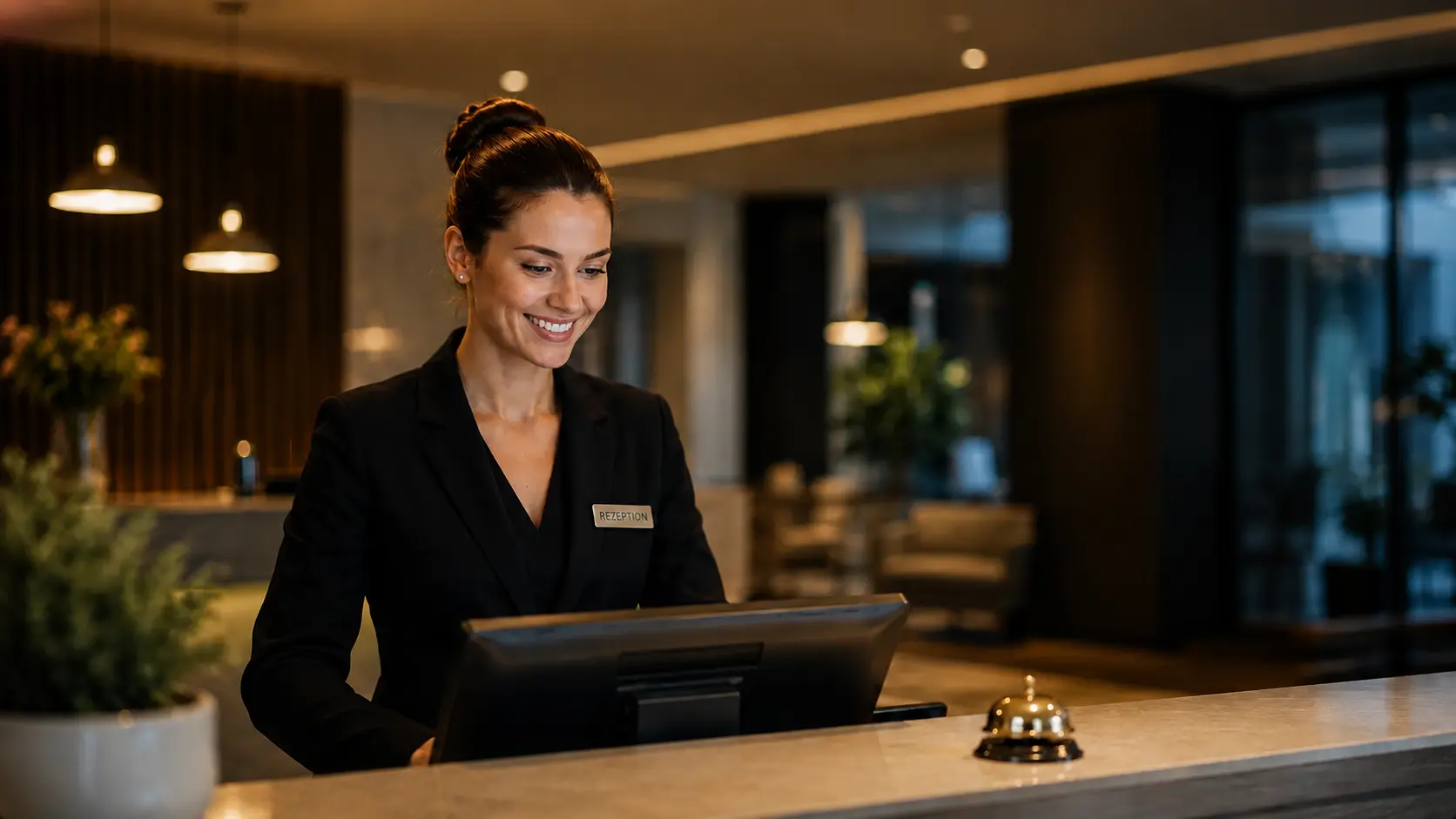 Rezeptionistin im Hotel – Staylixo beantwortet eine Gastanfrage automatisch